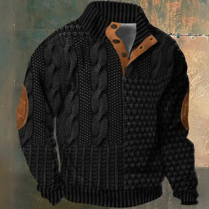 Men's cable knit half zip pullover sweater - black