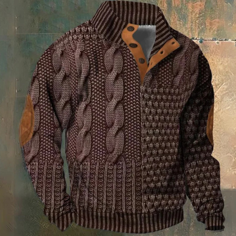 Men's cable knit half zip pullover sweater - dark red