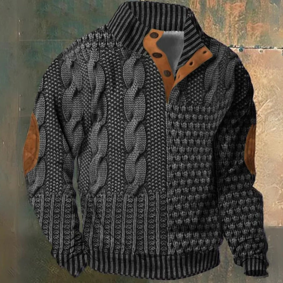 Men's cable knit half zip pullover sweater - dark grey