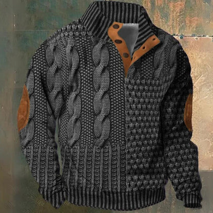 Men's cable knit half zip pullover sweater - dark grey