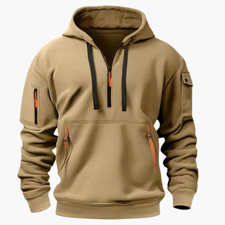 All Season Utility Hoodie with Zip Pockets for Men - khaki