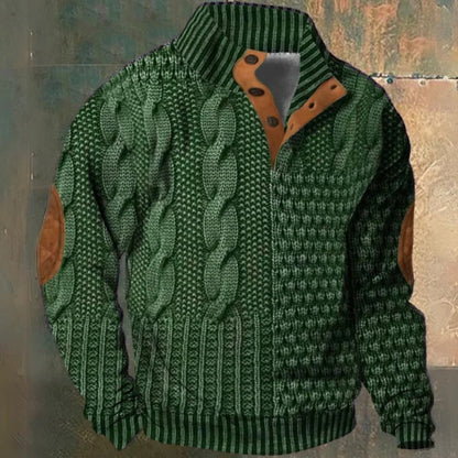 Men's cable knit half zip pullover sweater - green