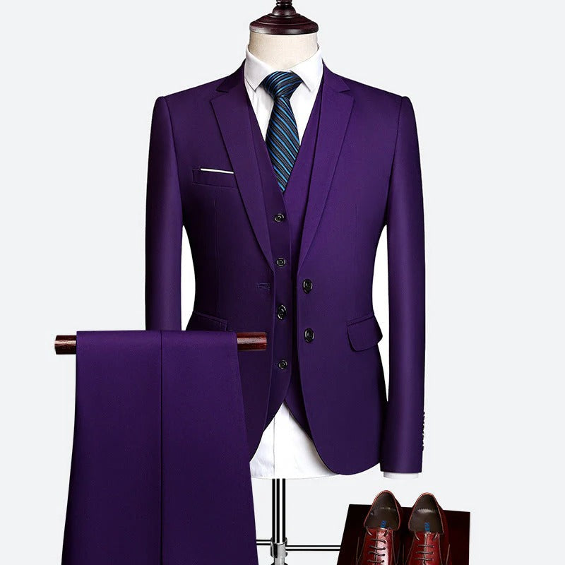 Men's three piece formal suit with waistcoat and trousers - violet