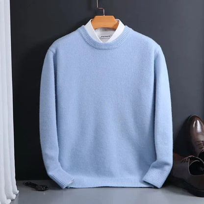 Crew Neck Sweater in Fine Gauge for Men - light blue