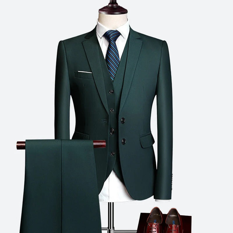 Men's three piece formal suit with waistcoat and trousers - green