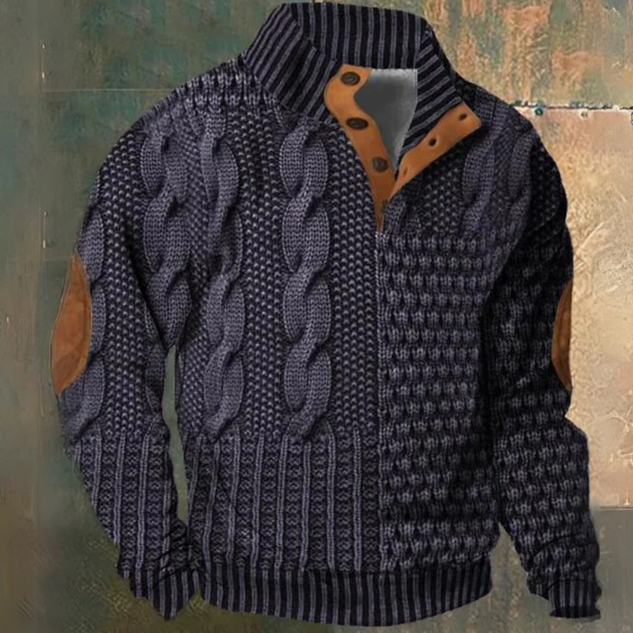 Men's cable knit half zip pullover sweater - lilac