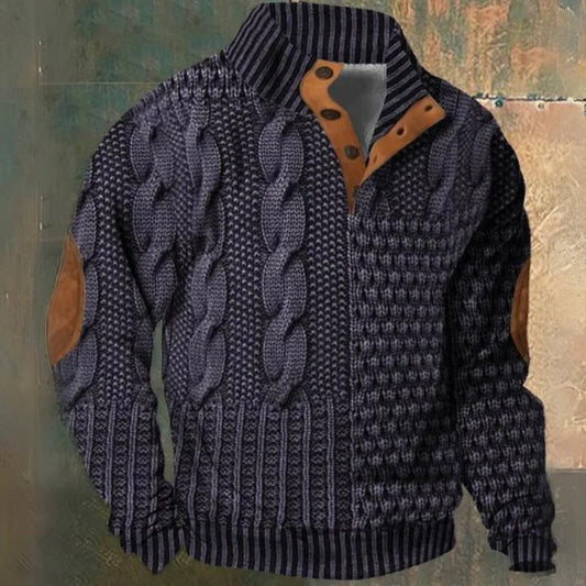 Men's cable knit half zip pullover sweater - lilac