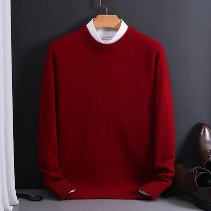 Crew Neck Sweater in Fine Gauge for Men - red