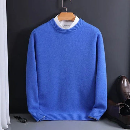 Crew Neck Sweater in Fine Gauge for Men - blue
