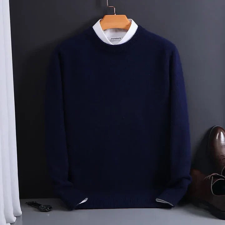 Crew Neck Sweater in Fine Gauge for Men - navy
