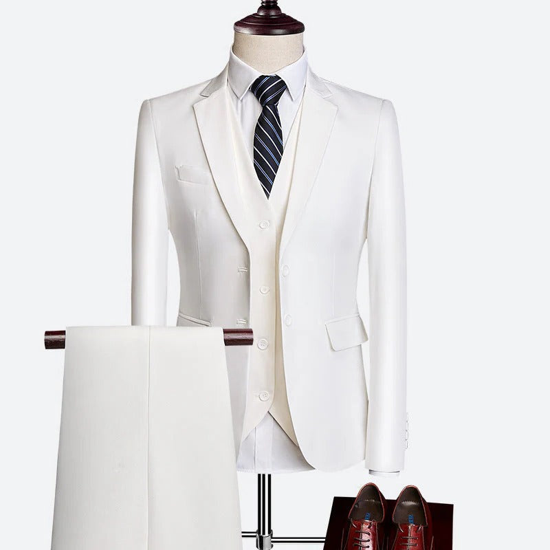 Men's three piece formal suit with waistcoat and trousers - white