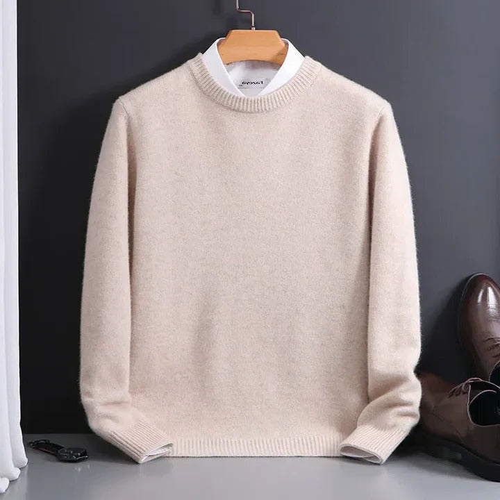 Crew Neck Sweater in Fine Gauge for Men - beige