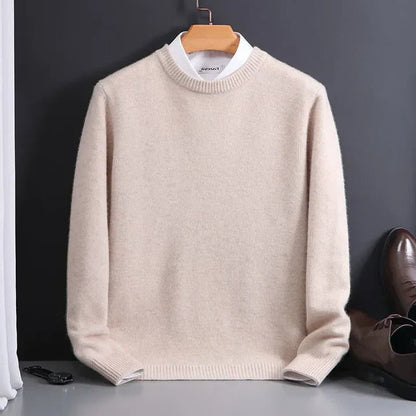 Crew Neck Sweater in Fine Gauge for Men - beige
