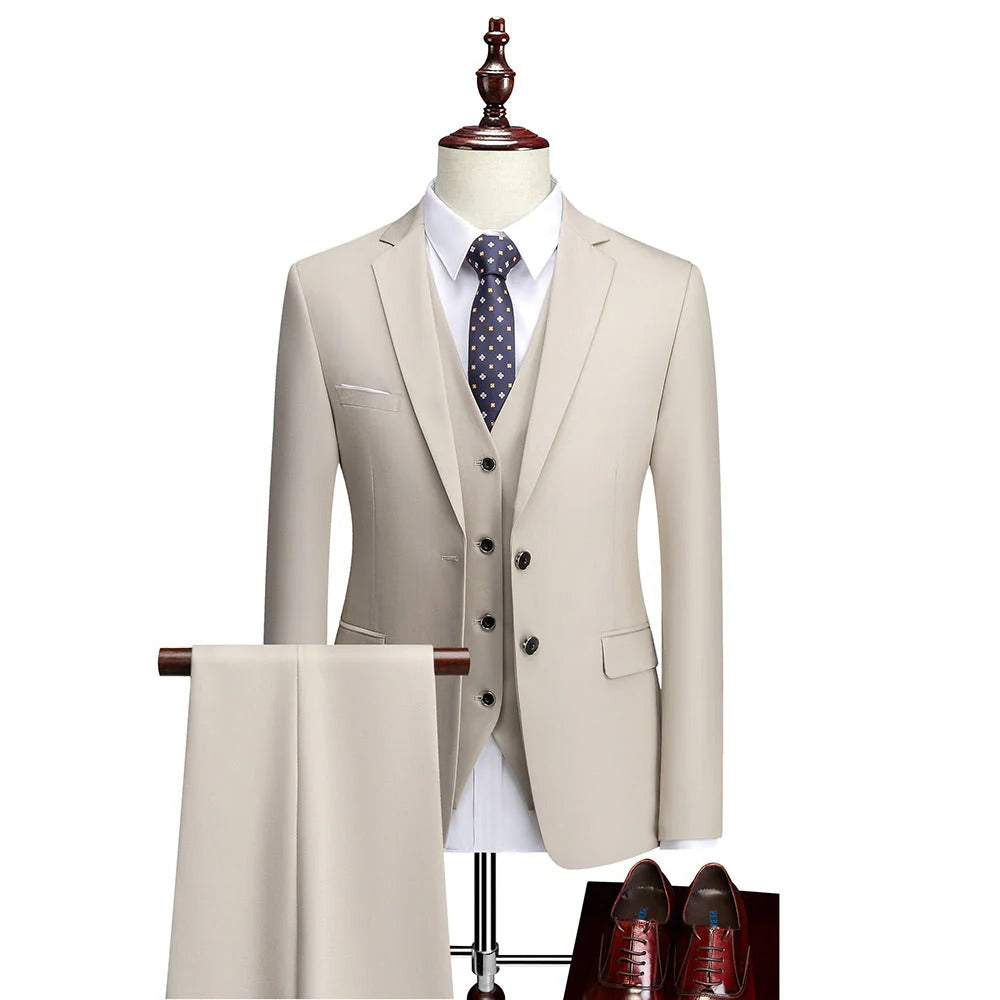 Men's three piece formal suit with waistcoat and trousers - khaki