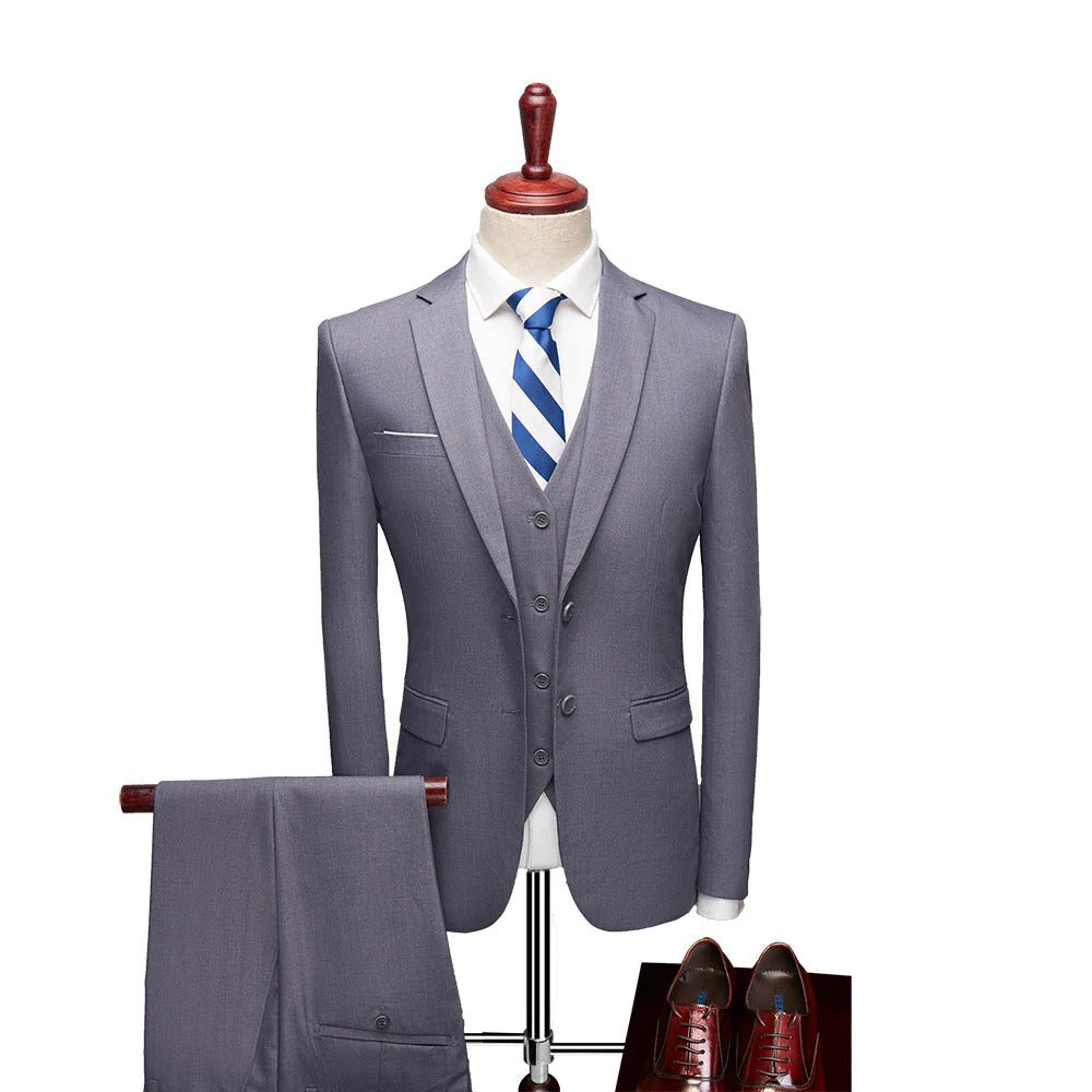 Men's three piece formal suit with waistcoat and trousers - gray