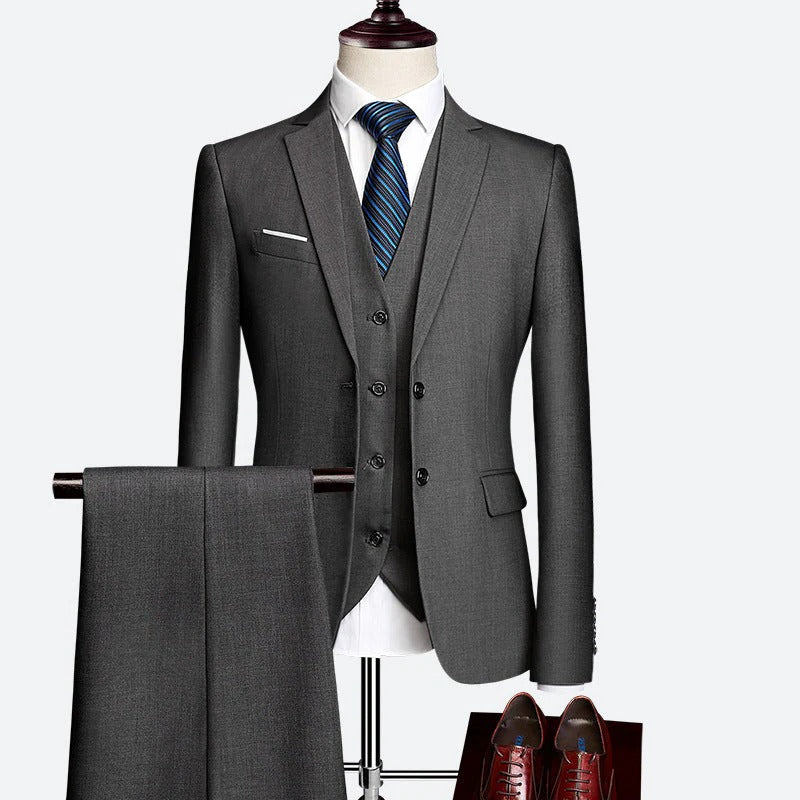 Men's three piece formal suit with waistcoat and trousers - dark grey