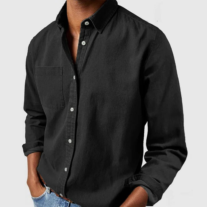 Men's relaxed fit long sleeve overshirt - black