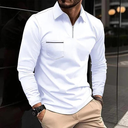 Men's quarter zip long sleeve polo shirt - white