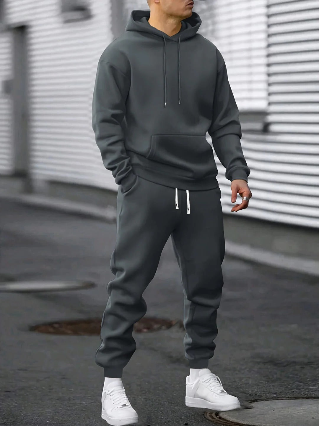 Men's hoodie and jogger two piece loungewear set - dark grey
