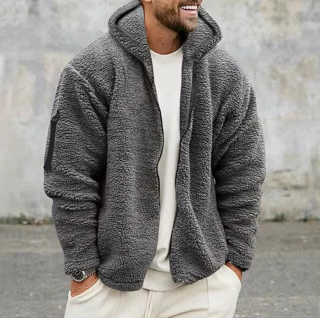Insulated Winter Jacket with Sherpa Hood for Men - dark grey