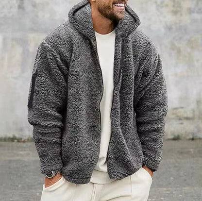 Insulated Winter Jacket with Sherpa Hood for Men - dark grey