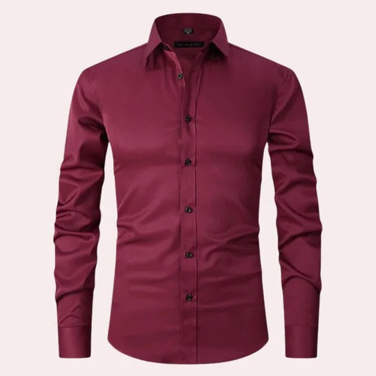 Men's stretch poplin shirt with point collar - burgundy red