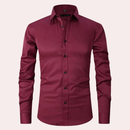 Men's stretch poplin shirt with point collar - burgundy red
