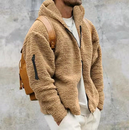 Insulated Winter Jacket with Sherpa Hood for Men - khaki