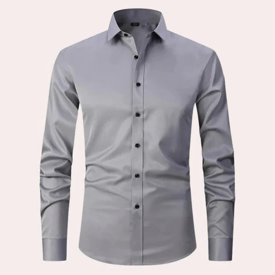 Men's stretch poplin shirt with point collar - gray