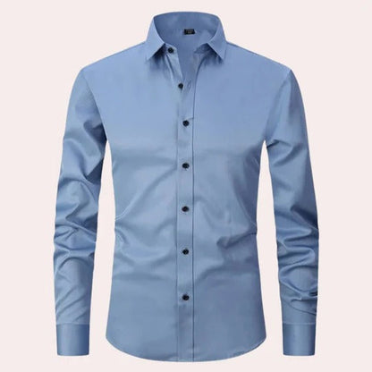 Men's stretch poplin shirt with point collar - light blue