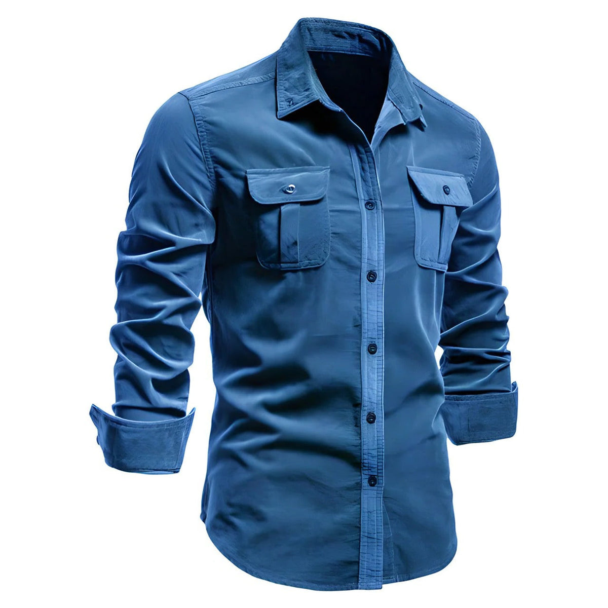 Men's casual button down shirt with chest pockets - blue