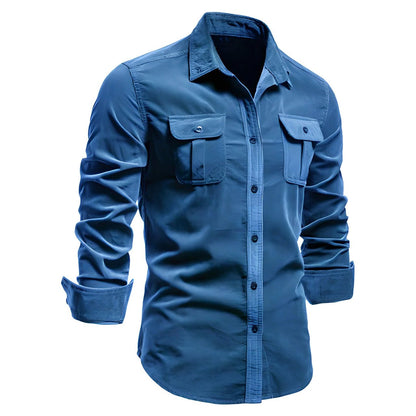 Men's casual button down shirt with chest pockets - blue