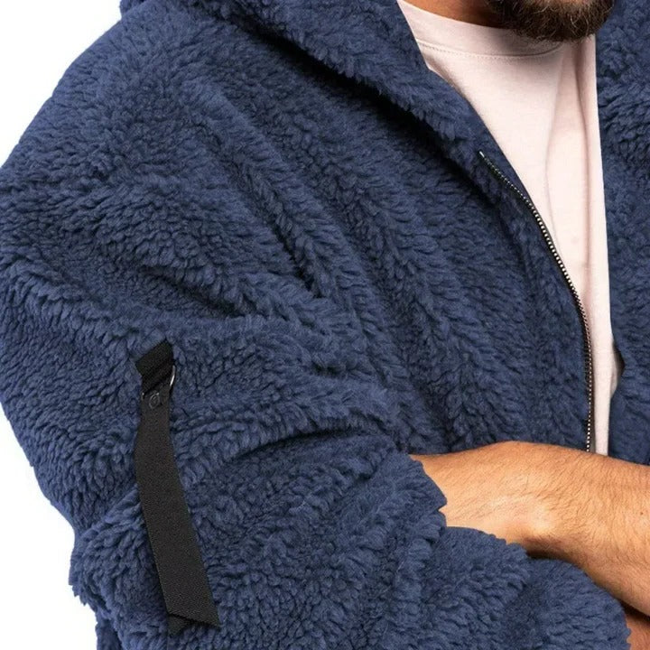 Insulated Winter Jacket with Sherpa Hood for Men