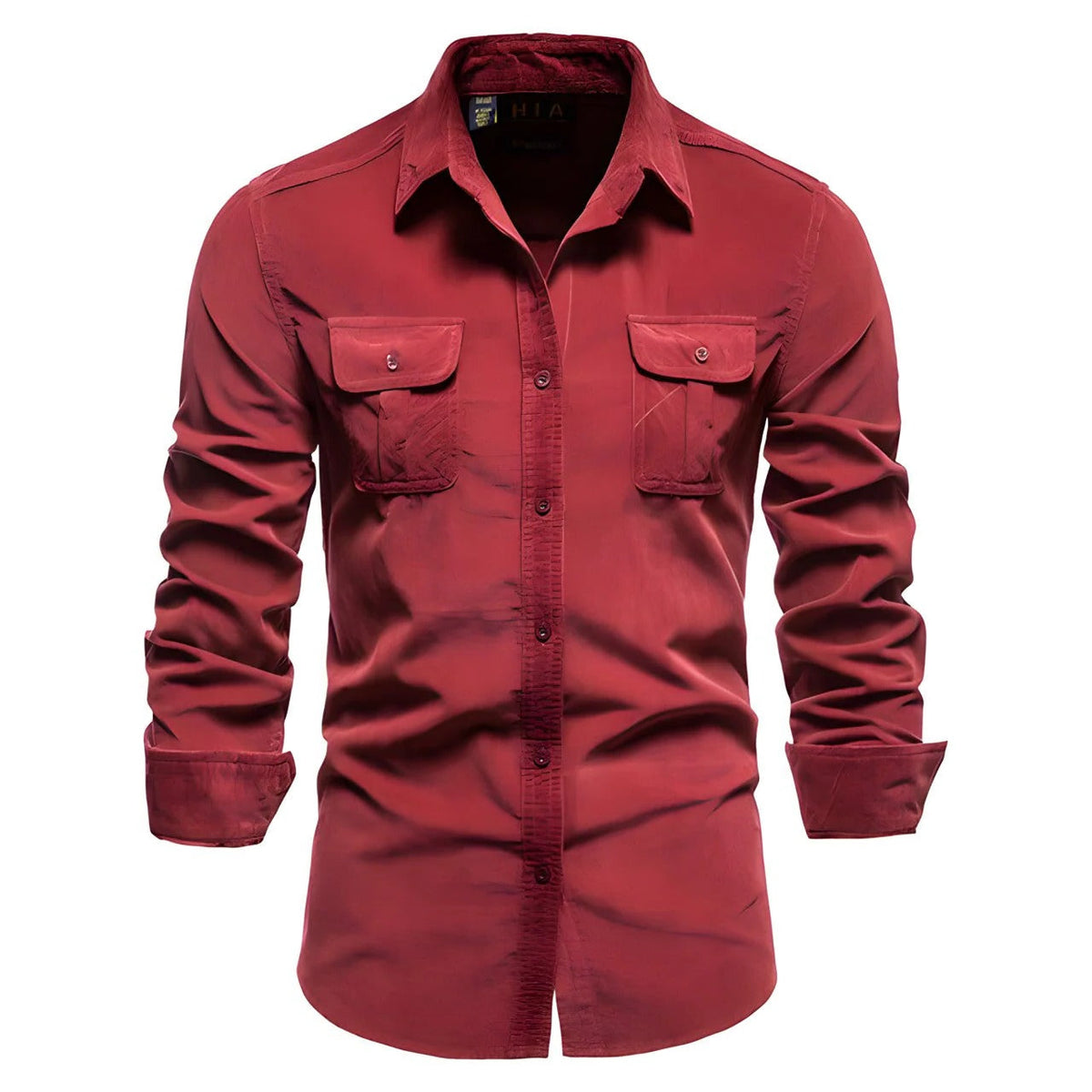 Men's casual button down shirt with chest pockets - red