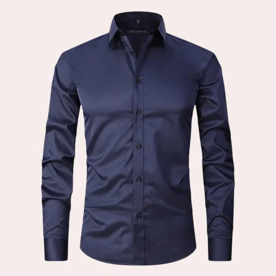 Men's stretch poplin shirt with point collar - marine blue