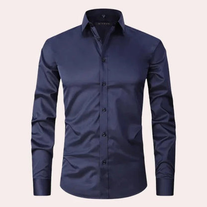 Men's stretch poplin shirt with point collar - marine blue