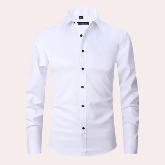 Men's stretch poplin shirt with point collar - white