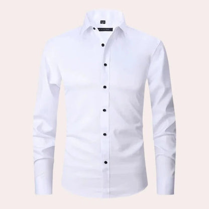 Men's stretch poplin shirt with point collar - white