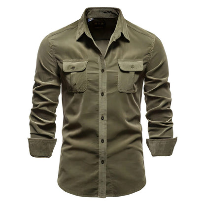 Men's casual button down shirt with chest pockets - army green