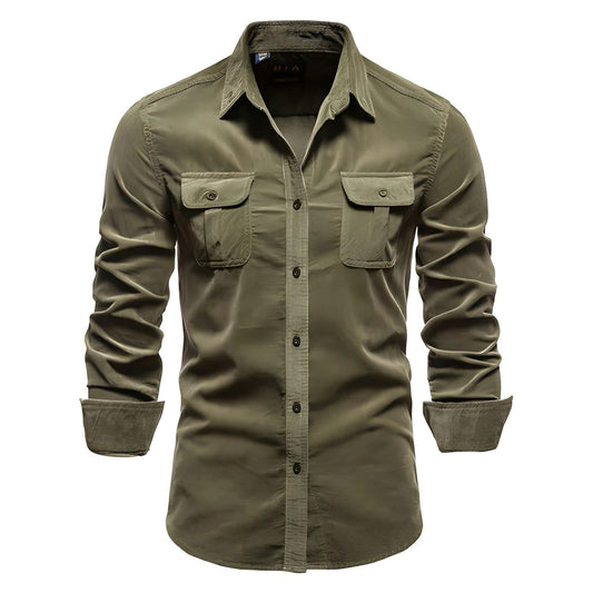 Men's casual button down shirt with chest pockets - army green