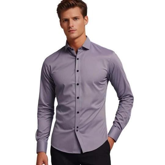 Men's stretch poplin shirt with point collar