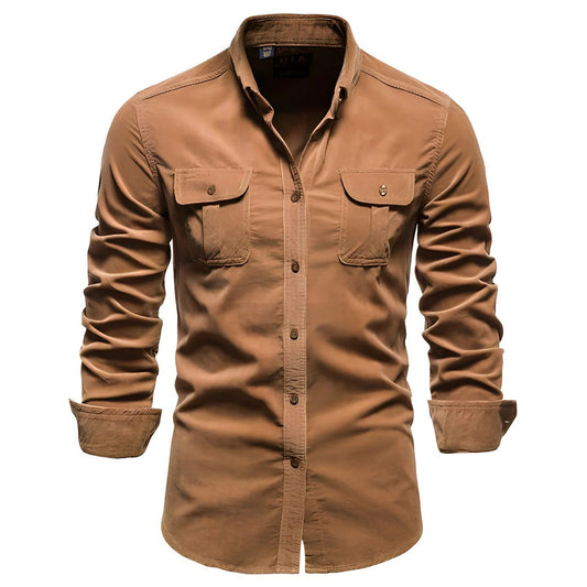 Men's casual button down shirt with chest pockets - brown