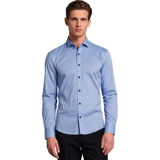 Men's stretch poplin shirt with point collar