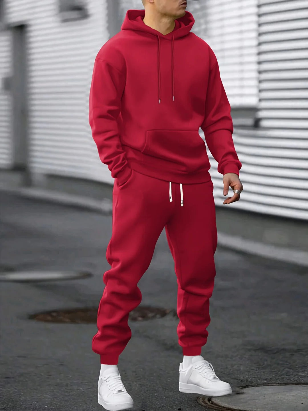 Men's hoodie and jogger two piece loungewear set - red