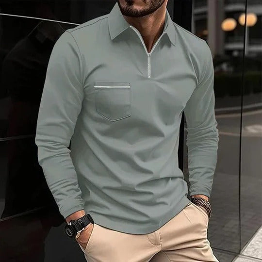 Men's quarter zip long sleeve polo shirt - gray