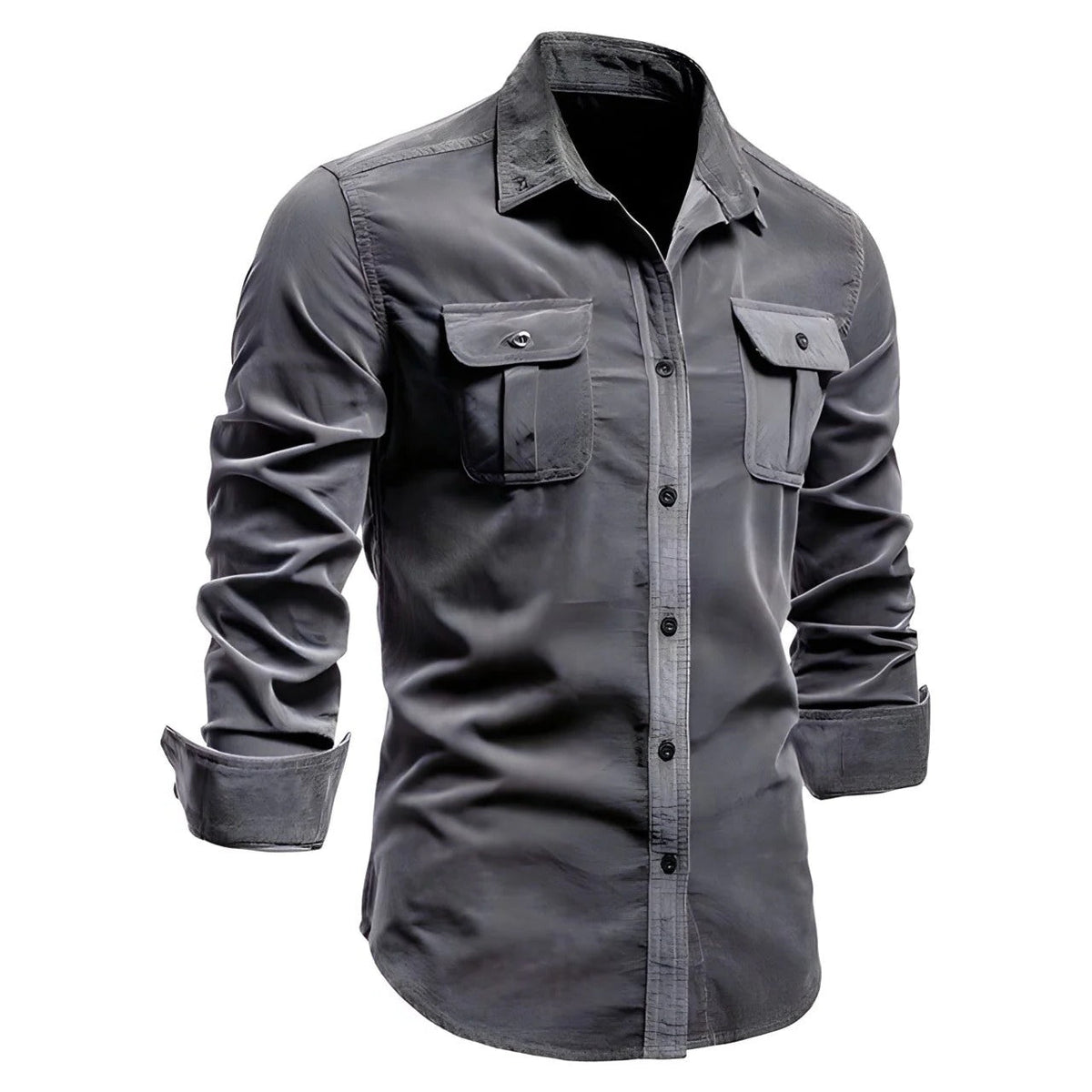 Men's casual button down shirt with chest pockets - dark grey