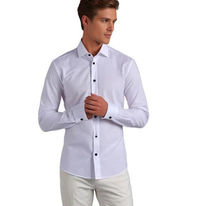 Men's stretch poplin shirt with point collar