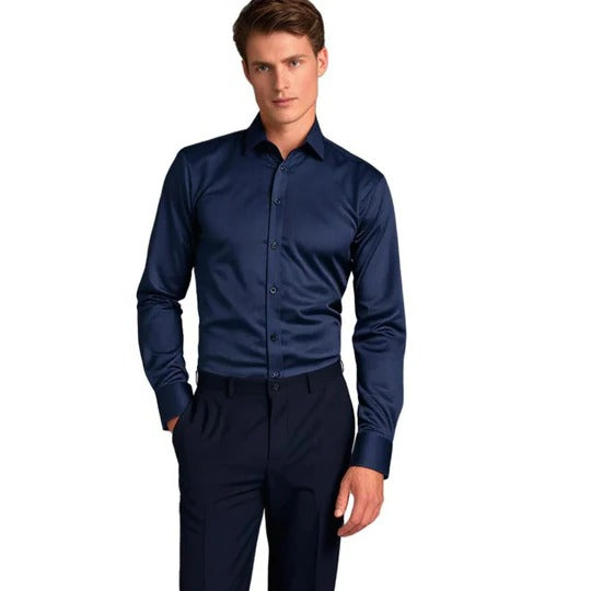 Men's stretch poplin shirt with point collar