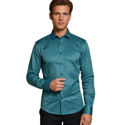 Men's stretch poplin shirt with point collar