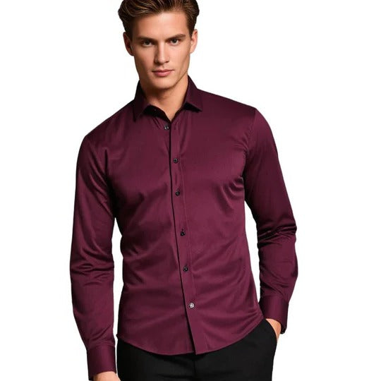 Men's stretch poplin shirt with point collar